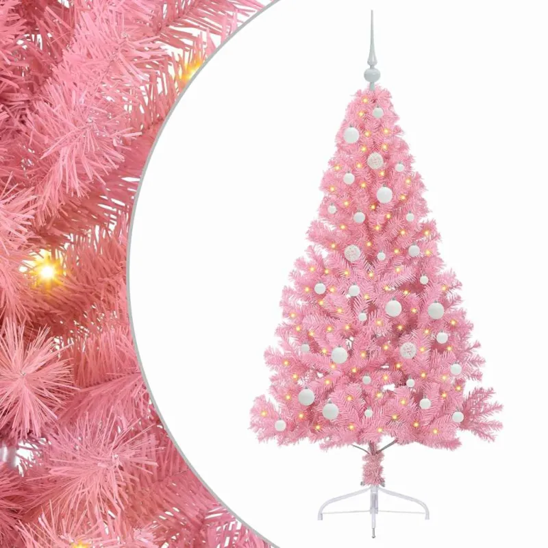 Dirbtinis prieššventinis eglutė su šviesomis Rožinė 150 cm PVC