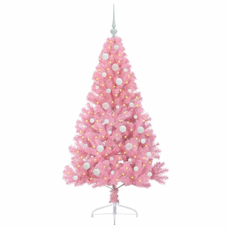 Dirbtinis prieššventinis eglutė su šviesomis Rožinė 150 cm PVC