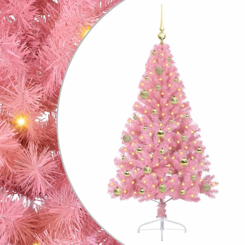 Dirbtinis prieššventinis eglutė su šviesomis Rožinė 150 cm PVC