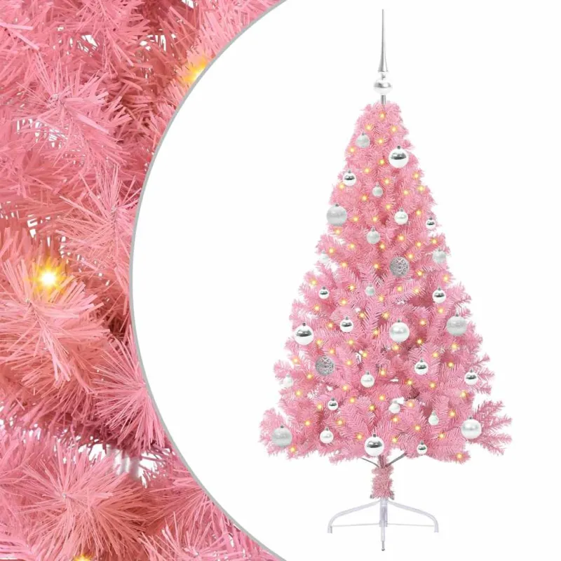 Dirbtinis prieššventinis eglutė su šviesomis Rožinė 150 cm PVC