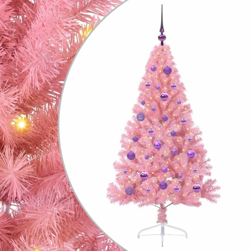 Dirbtinis prieššventinis eglutė su šviesomis Rožinė 150 cm PVC