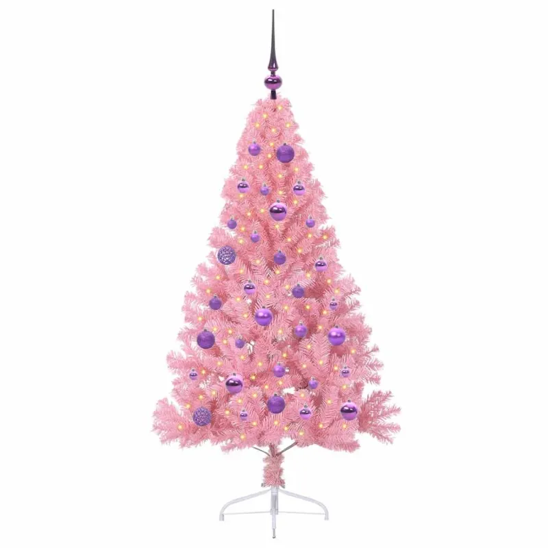 Dirbtinis prieššventinis eglutė su šviesomis Rožinė 150 cm PVC