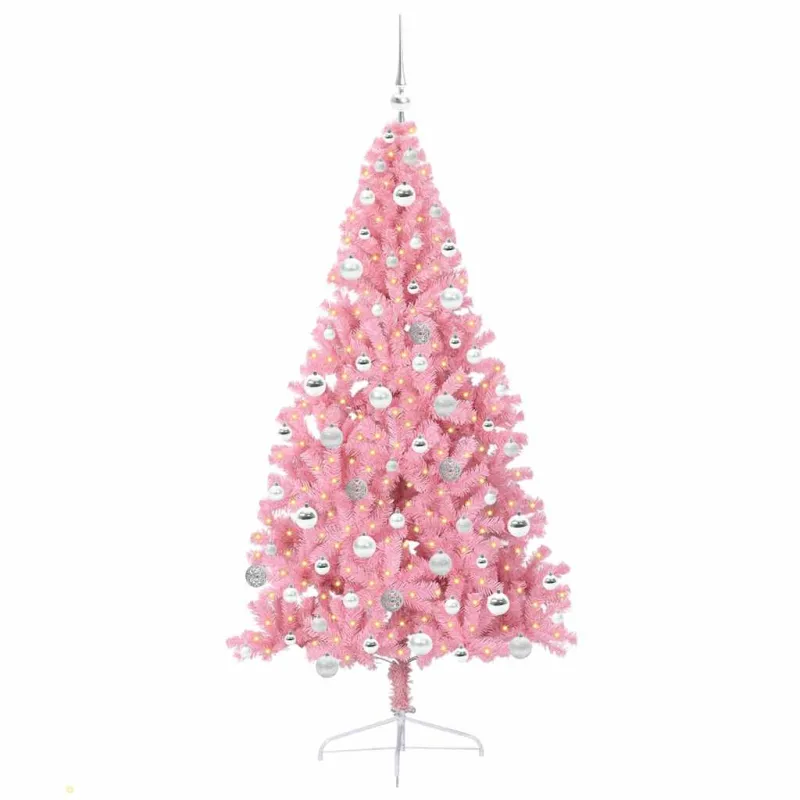 Dirbtinis prieššventinis eglutė su šviesomis Rožinė 180 cm PVC