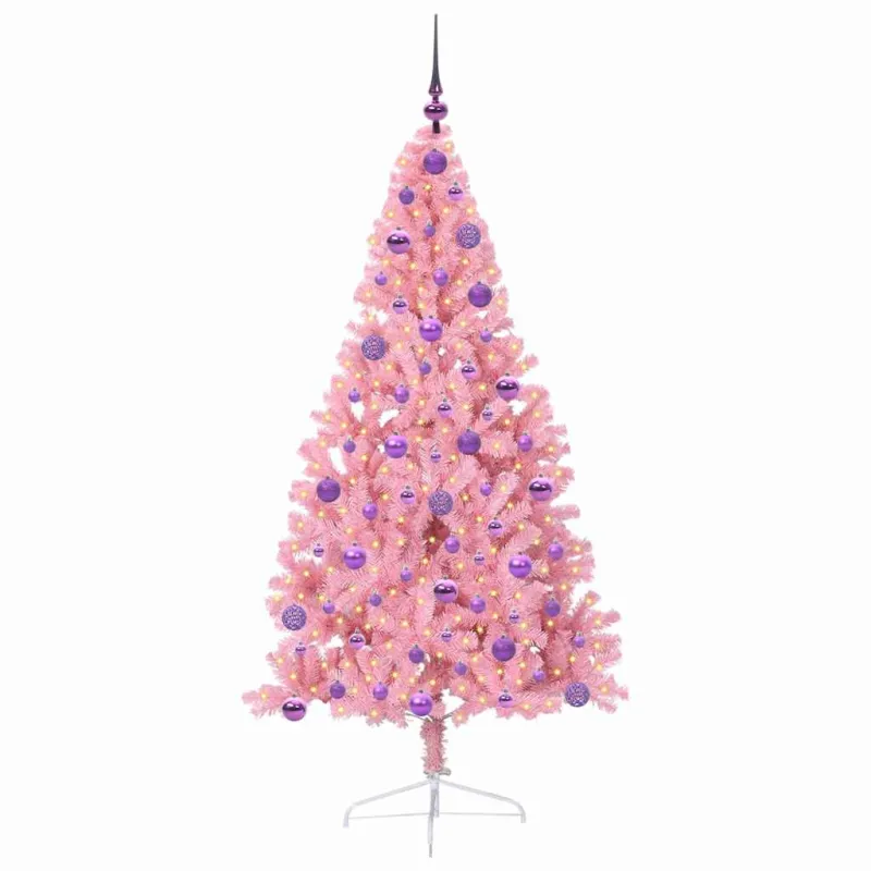 Dirbtinis prieššventinis eglutė su šviesomis Rožinė 180 cm PVC