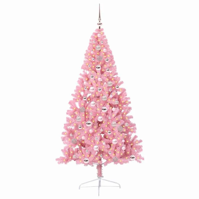 Dirbtinis prieššventinis eglutė su šviesomis Rožinė 240 cm PVC