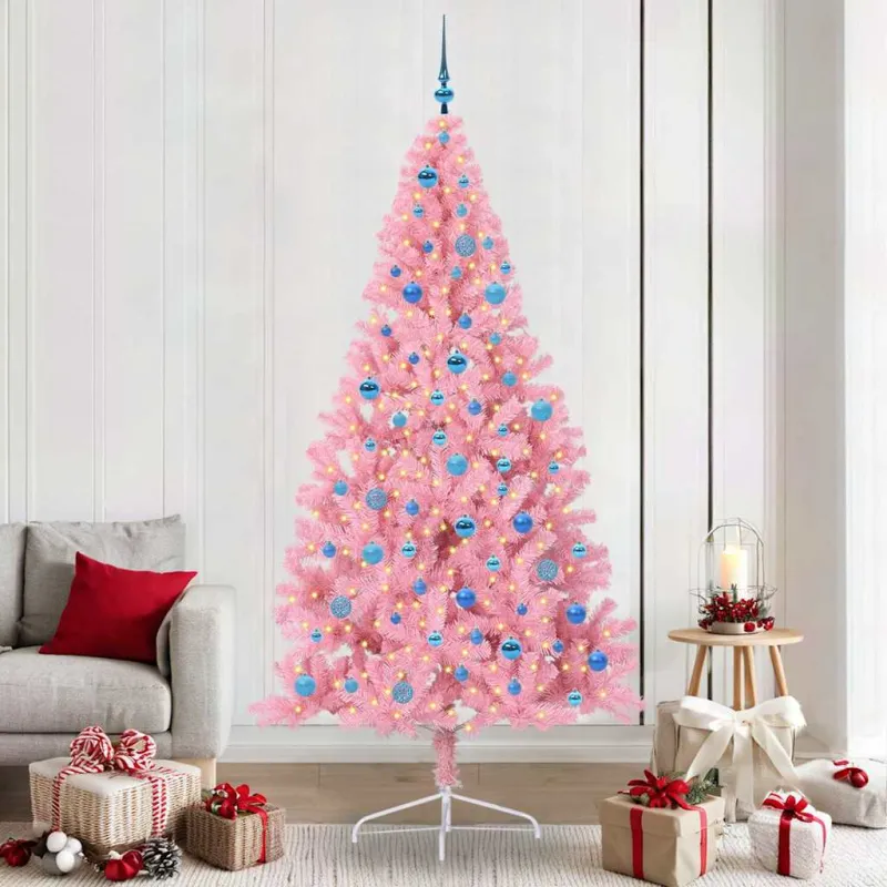 Dirbtinis prieššventinis eglutė su šviesomis Rožinė 240 cm PVC