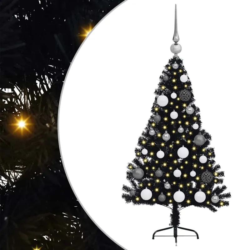 Dirbtinis prieššventinis eglutė su šviesomis Juoda 120 cm PVC