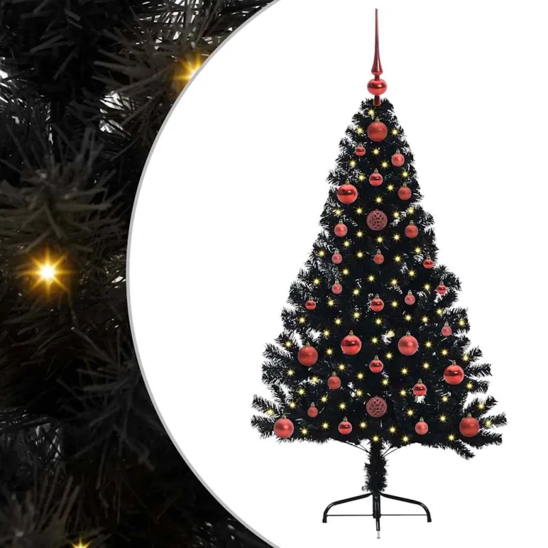 Dirbtinis prieššventinis eglutė su šviesomis Juoda 120 cm PVC