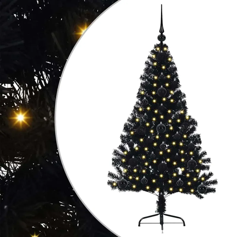Dirbtinis prieššventinis eglutė su šviesomis Juoda 120 cm PVC