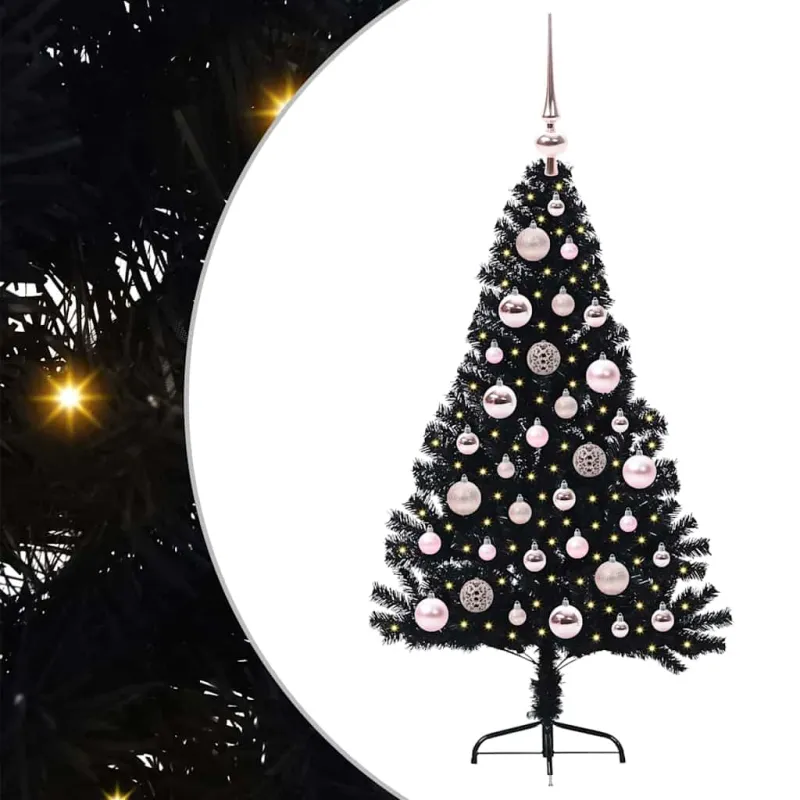 Dirbtinis prieššventinis eglutė su šviesomis Juoda 120 cm PVC