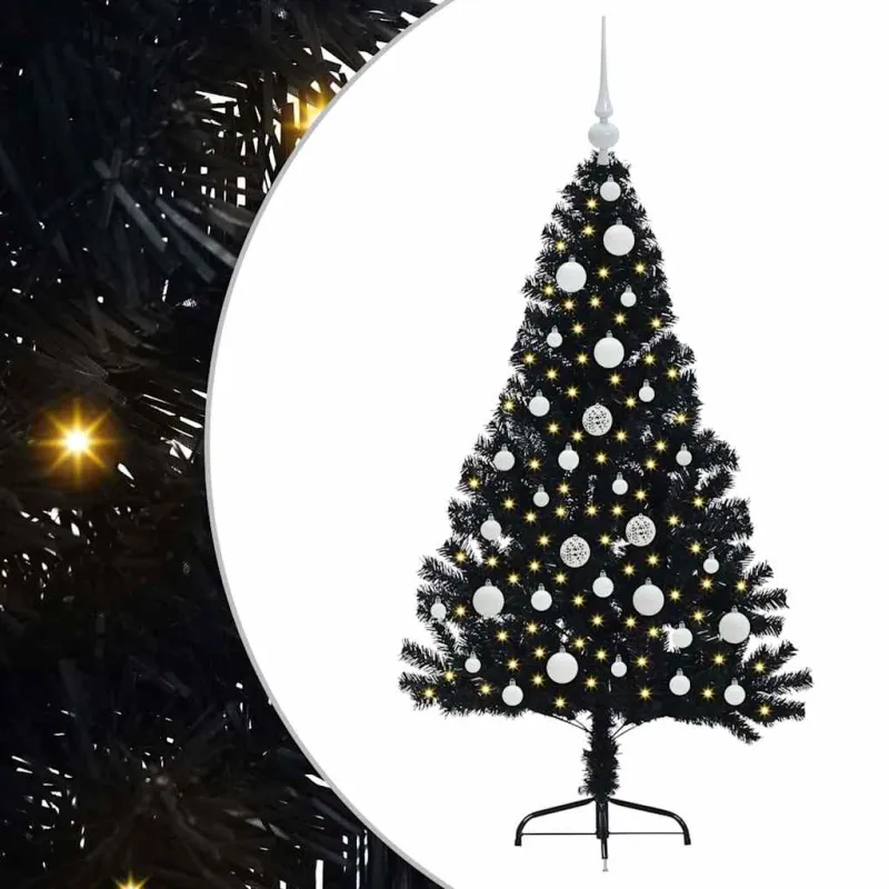 Dirbtinis prieššventinis eglutė su šviesomis Juoda 120 cm PVC
