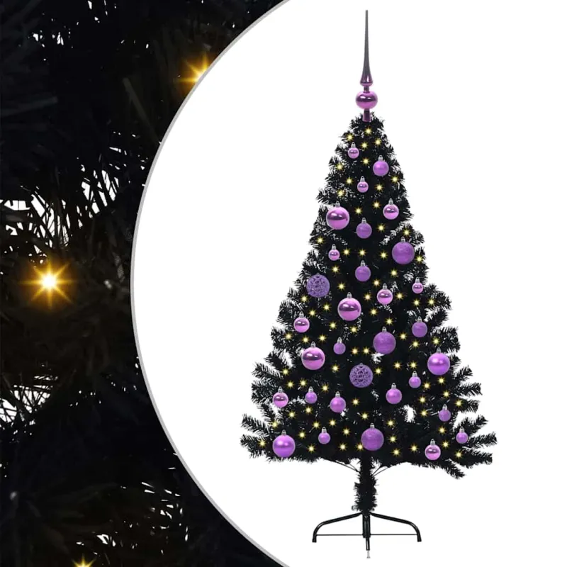 Dirbtinis prieššventinis eglutė su šviesomis Juoda 120 cm PVC
