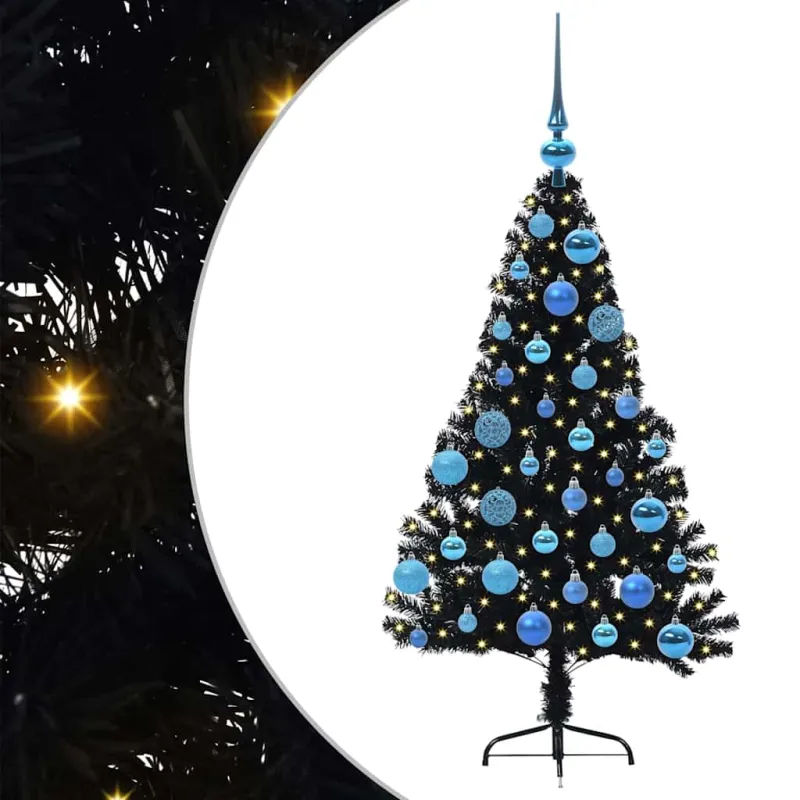 Dirbtinis prieššventinis eglutė su šviesomis Juoda 120 cm PVC