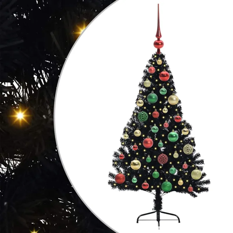 Dirbtinis prieššventinis eglutė su šviesomis Juoda 120 cm PVC