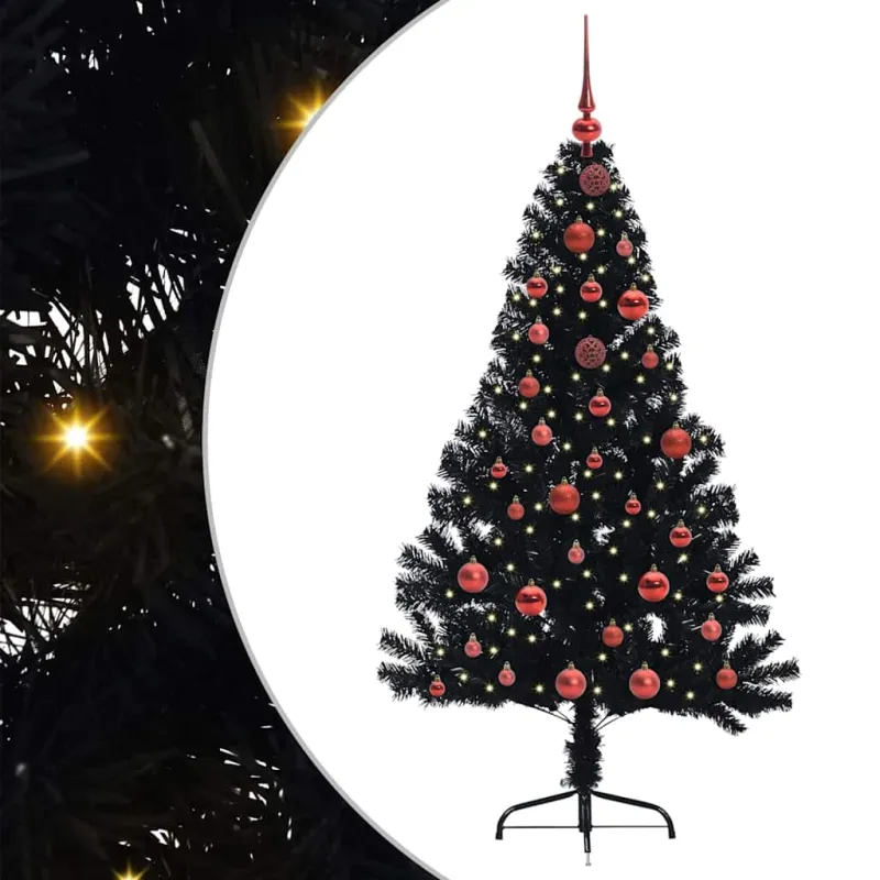 Dirbtinis prieššventinis eglutė su šviesomis Juoda 150 cm PVC