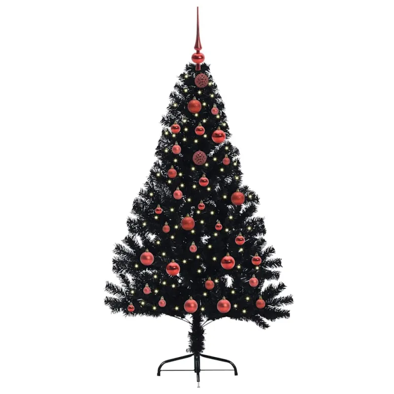 Dirbtinis prieššventinis eglutė su šviesomis Juoda 150 cm PVC