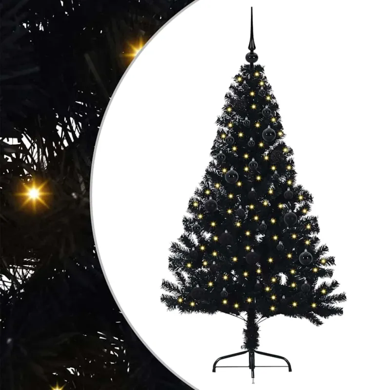 Dirbtinis prieššventinis eglutė su šviesomis Juoda 150 cm PVC