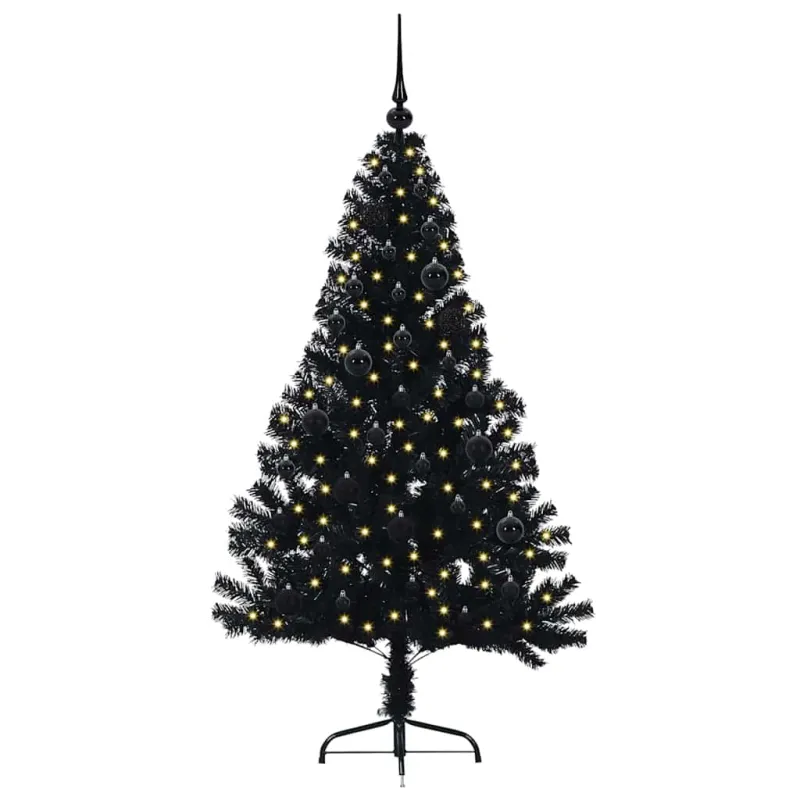 Dirbtinis prieššventinis eglutė su šviesomis Juoda 150 cm PVC