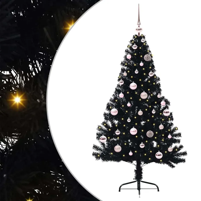 Dirbtinis prieššventinis eglutė su šviesomis Juoda 150 cm PVC