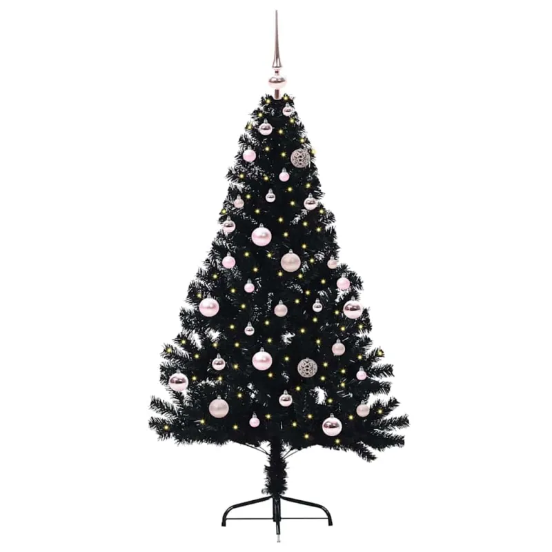 Dirbtinis prieššventinis eglutė su šviesomis Juoda 150 cm PVC