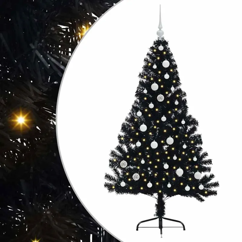 Dirbtinis prieššventinis eglutė su šviesomis Juoda 150 cm PVC