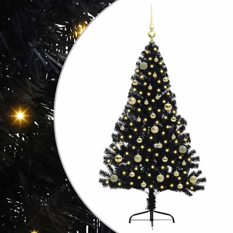 Dirbtinis prieššventinis eglutė su šviesomis Juoda 150 cm PVC