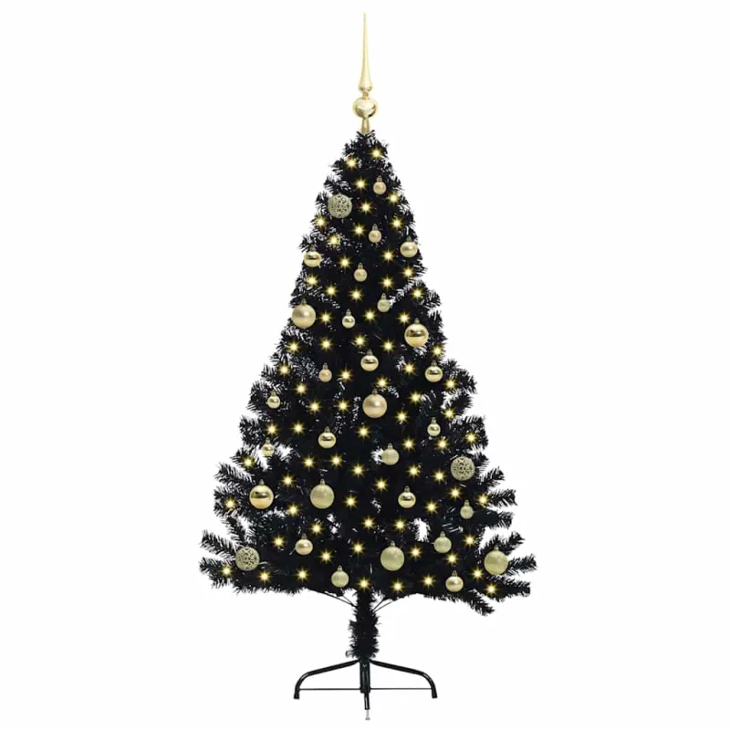 Dirbtinis prieššventinis eglutė su šviesomis Juoda 150 cm PVC