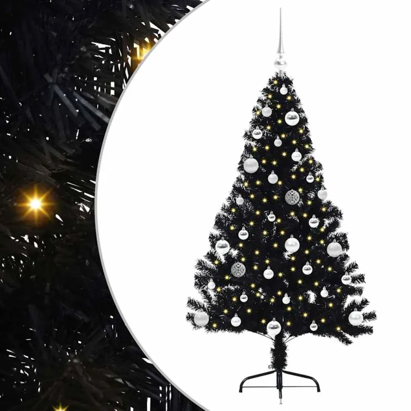 Dirbtinis prieššventinis eglutė su šviesomis Juoda 150 cm PVC
