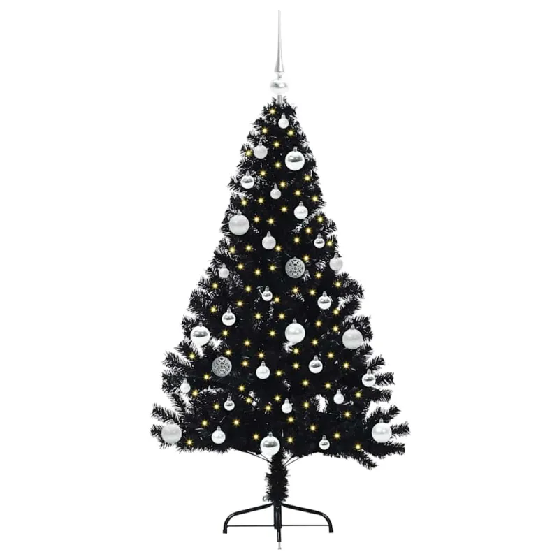 Dirbtinis prieššventinis eglutė su šviesomis Juoda 150 cm PVC