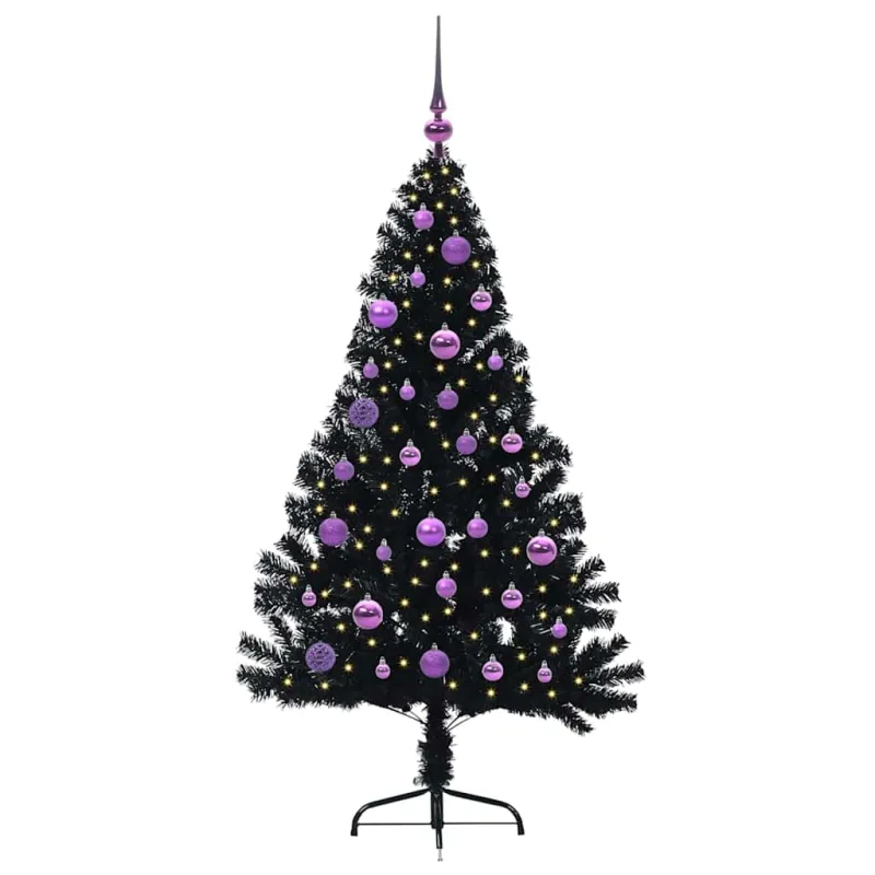 Dirbtinis prieššventinis eglutė su šviesomis Juoda 150 cm PVC