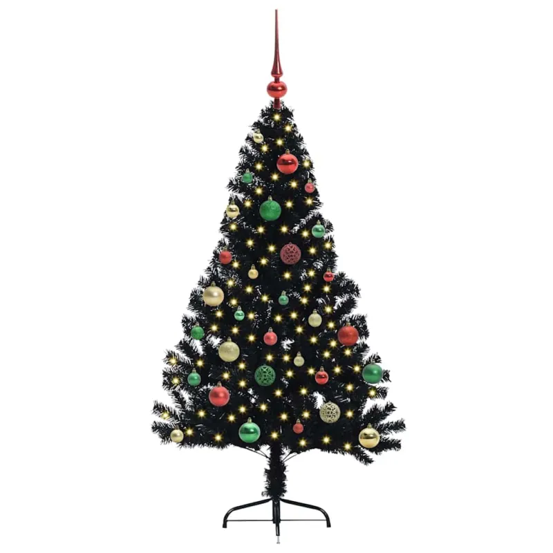 Dirbtinis prieššventinis eglutė su šviesomis Juoda 150 cm PVC