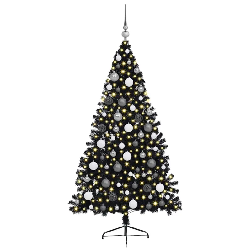 Dirbtinis prieššventinis eglutė su šviesomis Juoda 180 cm PVC