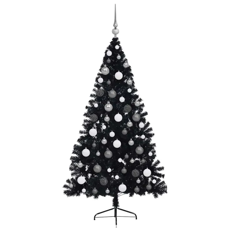 Dirbtinis prieššventinis eglutė su šviesomis Juoda 180 cm PVC