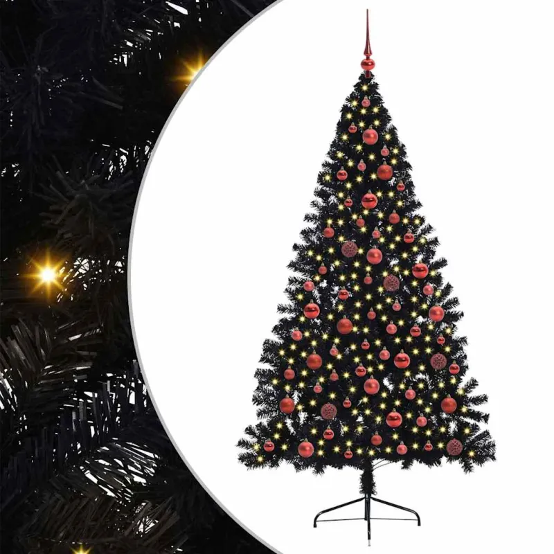 Dirbtinis prieššventinis eglutė su šviesomis Juoda 180 cm PVC