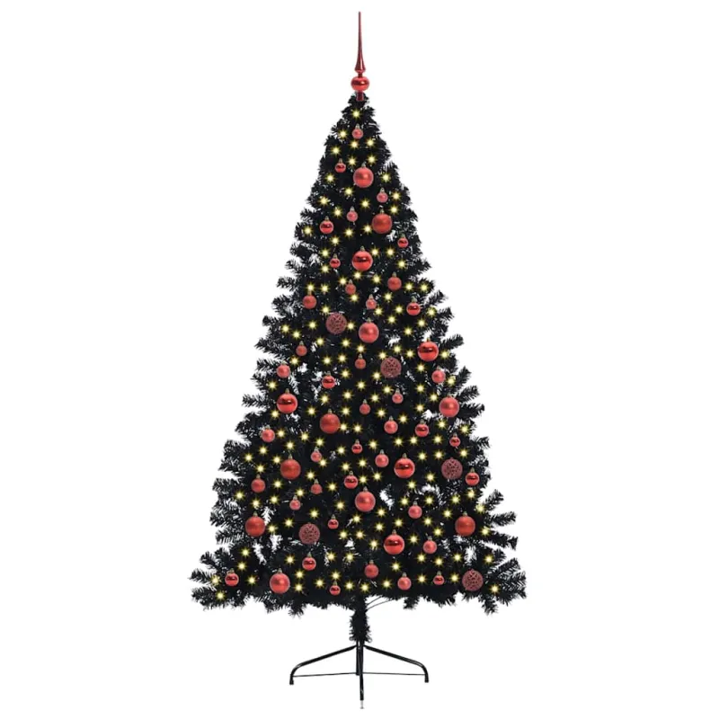Dirbtinis prieššventinis eglutė su šviesomis Juoda 180 cm PVC