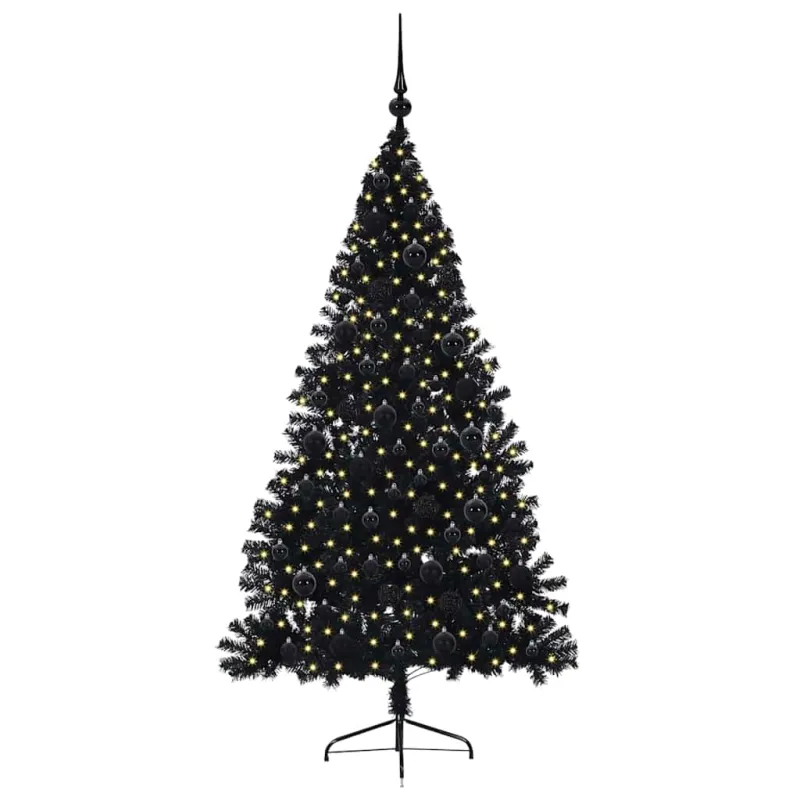 Dirbtinis prieššventinis eglutė su šviesomis Juoda 180 cm PVC