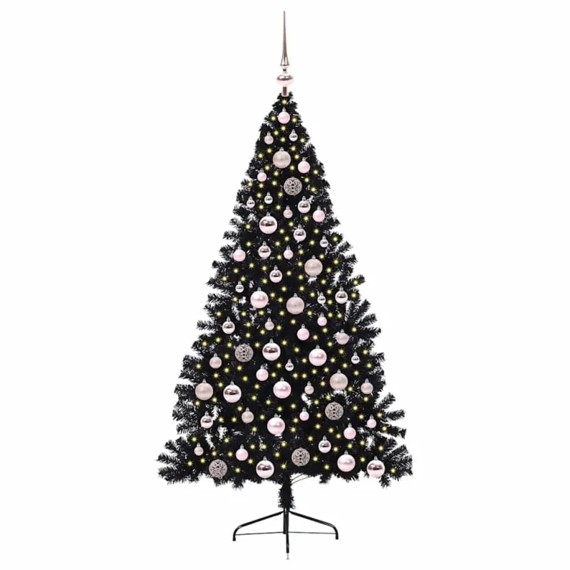 Dirbtinis prieššventinis eglutė su šviesomis Juoda 180 cm PVC
