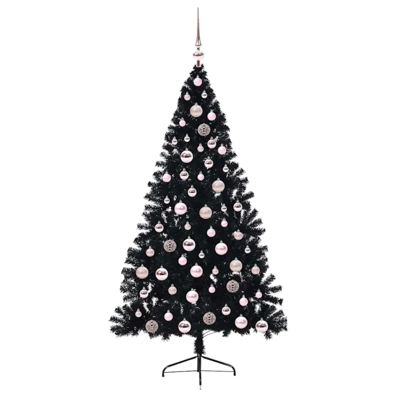Dirbtinis prieššventinis eglutė su šviesomis Juoda 180 cm PVC