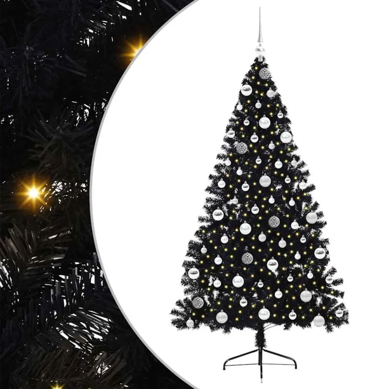 Dirbtinis prieššventinis eglutė su šviesomis Juoda 180 cm PVC