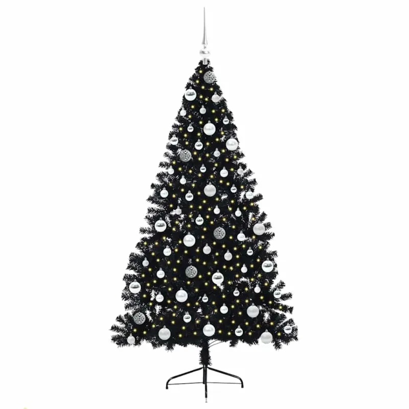 Dirbtinis prieššventinis eglutė su šviesomis Juoda 180 cm PVC