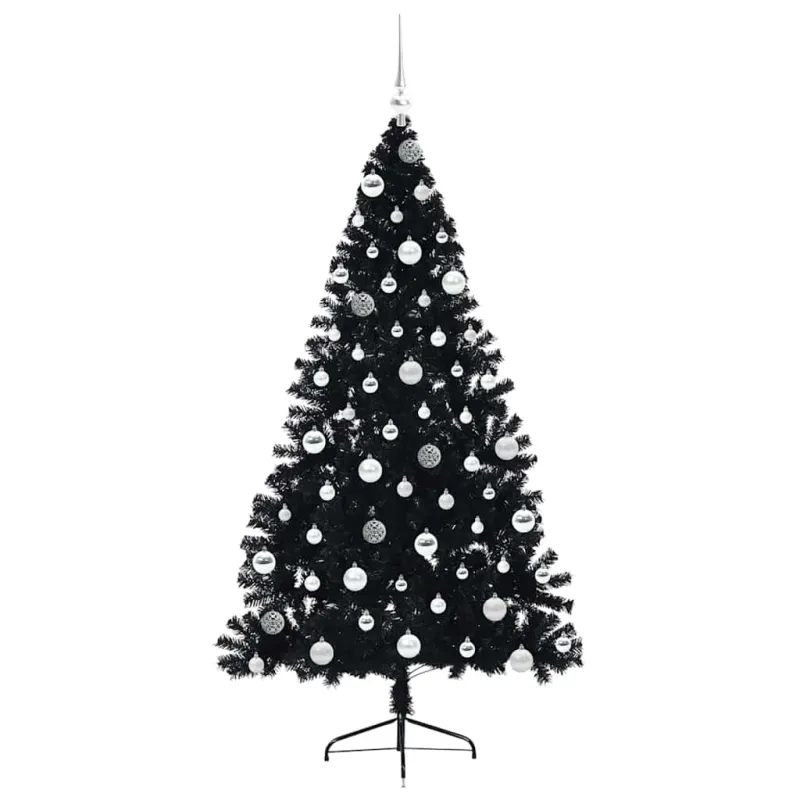 Dirbtinis prieššventinis eglutė su šviesomis Juoda 180 cm PVC
