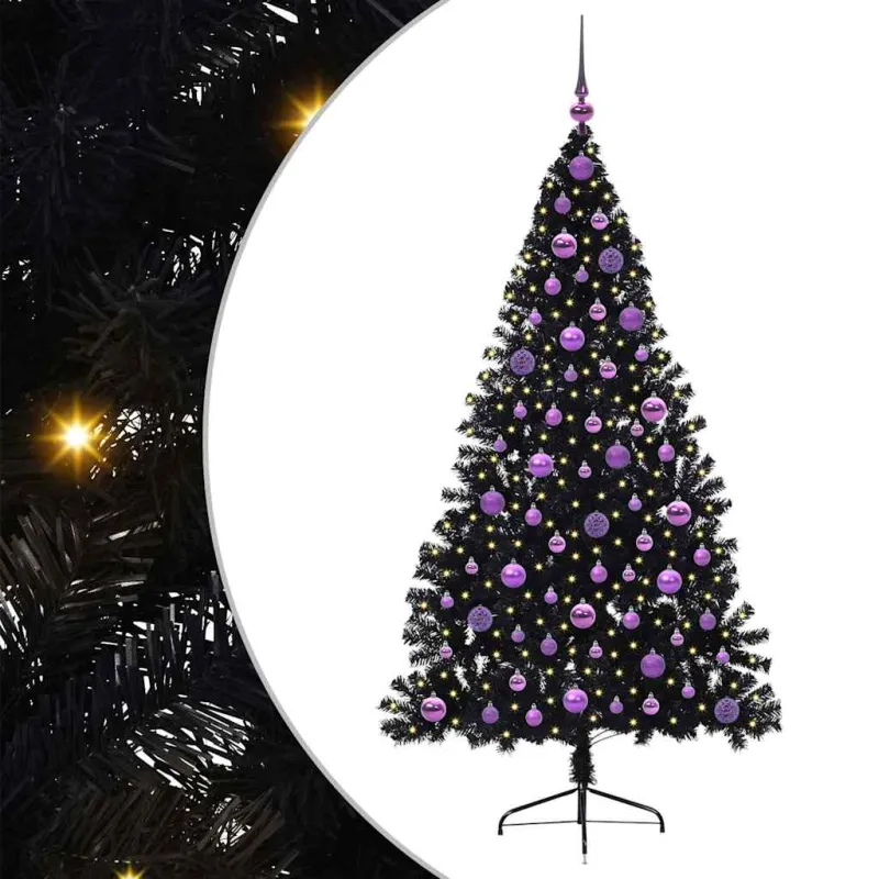 Dirbtinis prieššventinis eglutė su šviesomis Juoda 180 cm PVC