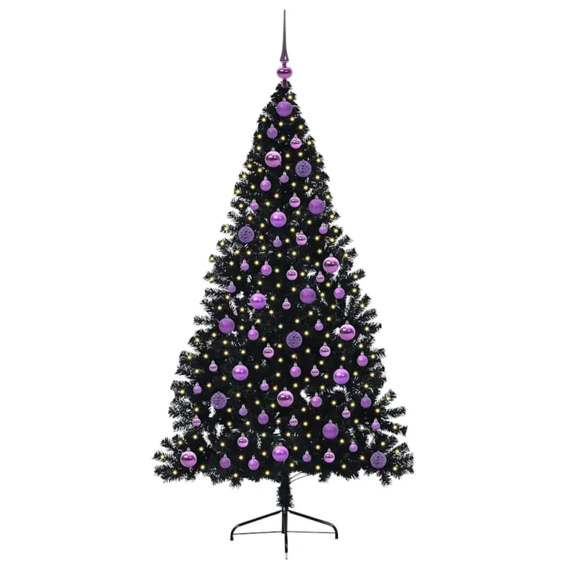 Dirbtinis prieššventinis eglutė su šviesomis Juoda 180 cm PVC