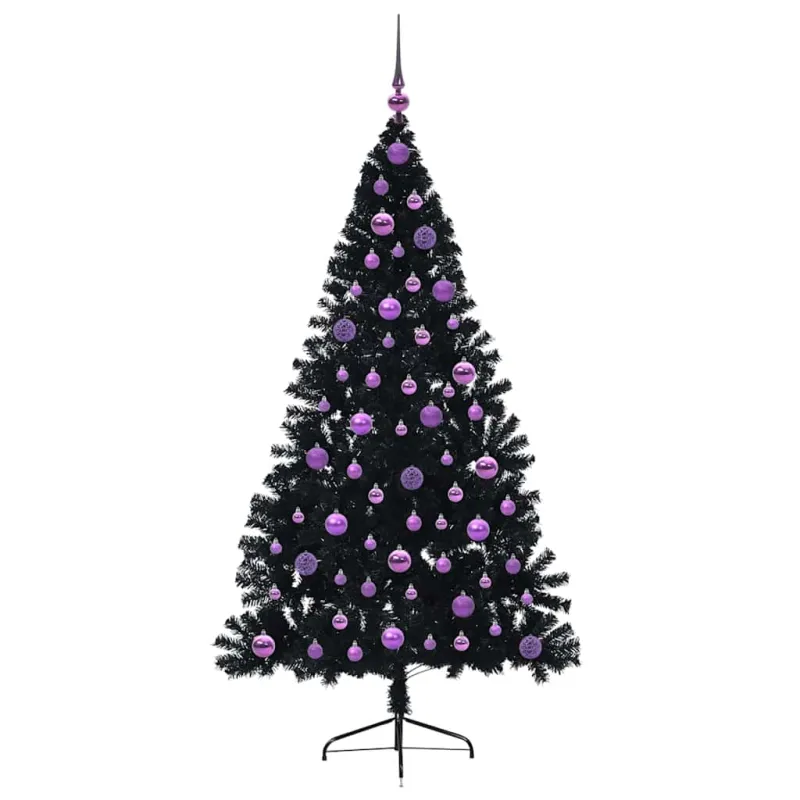 Dirbtinis prieššventinis eglutė su šviesomis Juoda 180 cm PVC