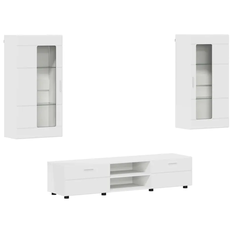 TV spintelių komplektas FLORIN 3 pcs Balta Apdirbta mediena