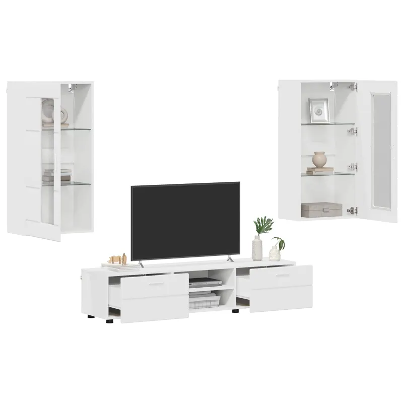 TV spintelių komplektas FLORIN 3 pcs Balta Apdirbta mediena