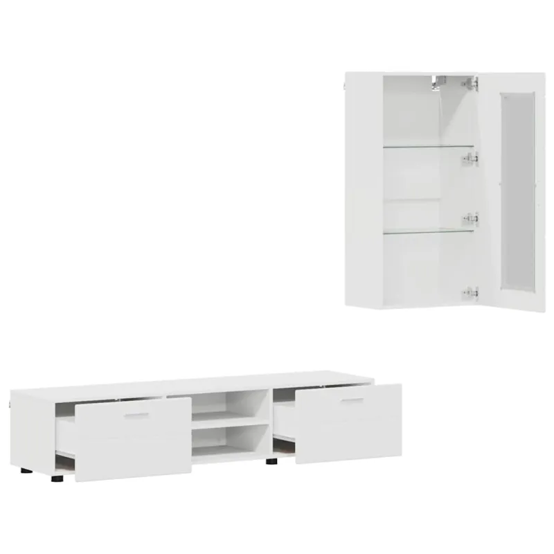 TV spintelių komplektas FLORIN 3 pcs Balta Apdirbta mediena