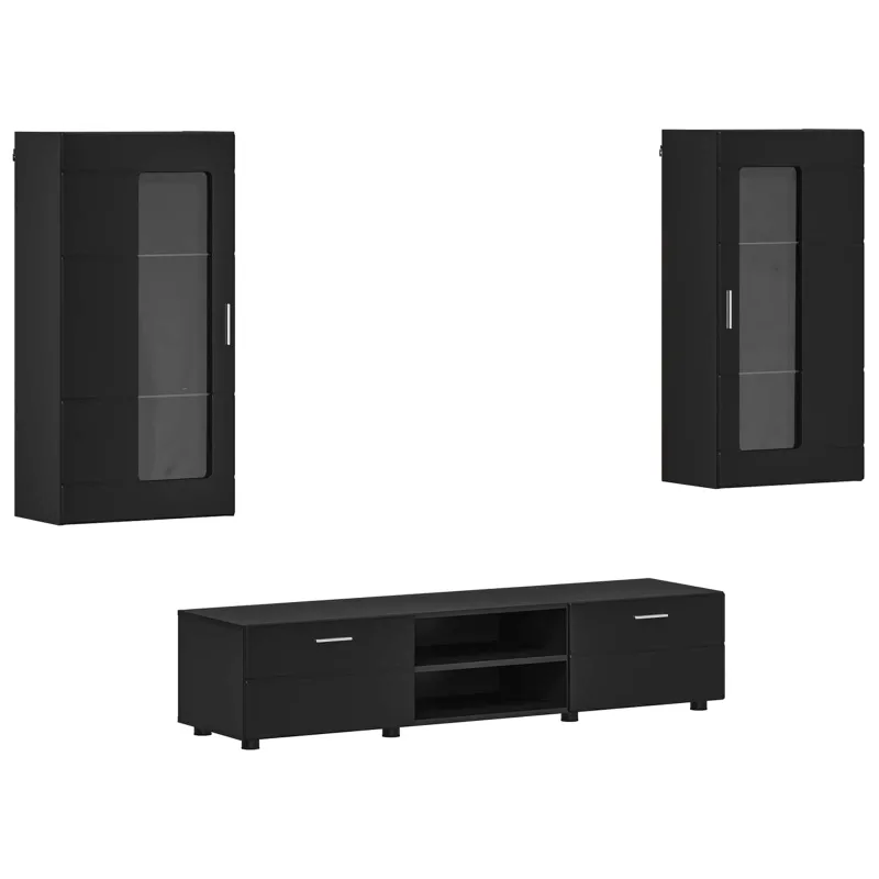 TV spintelių komplektas FLORIN 3 pcs Juoda Apdirbta mediena