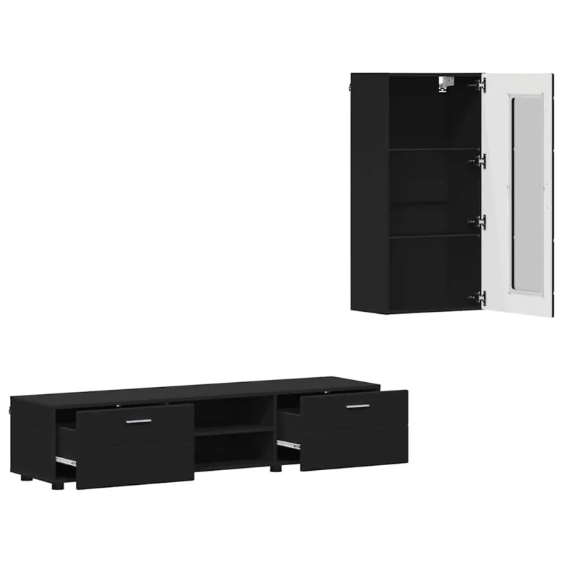 TV spintelių komplektas FLORIN 3 pcs Juoda Apdirbta mediena