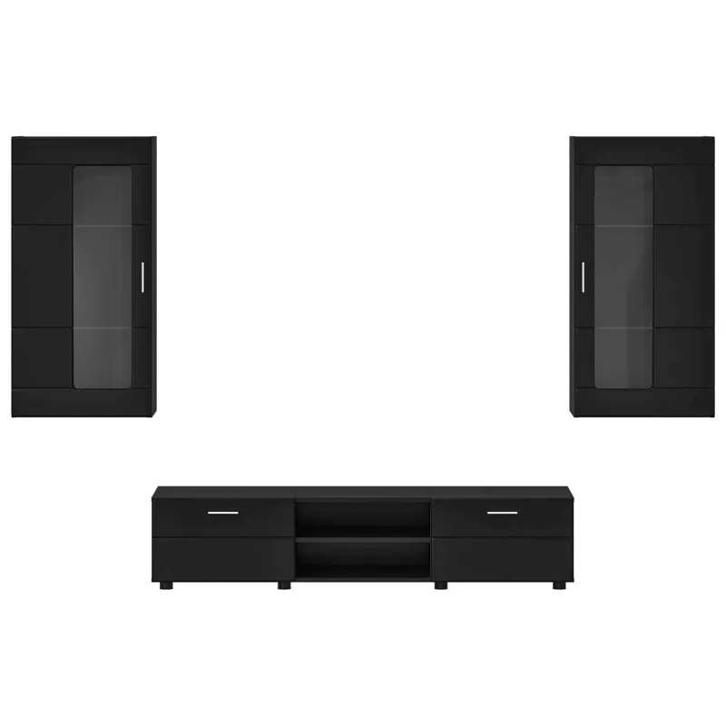 TV spintelių komplektas FLORIN 3 pcs Juoda Apdirbta mediena